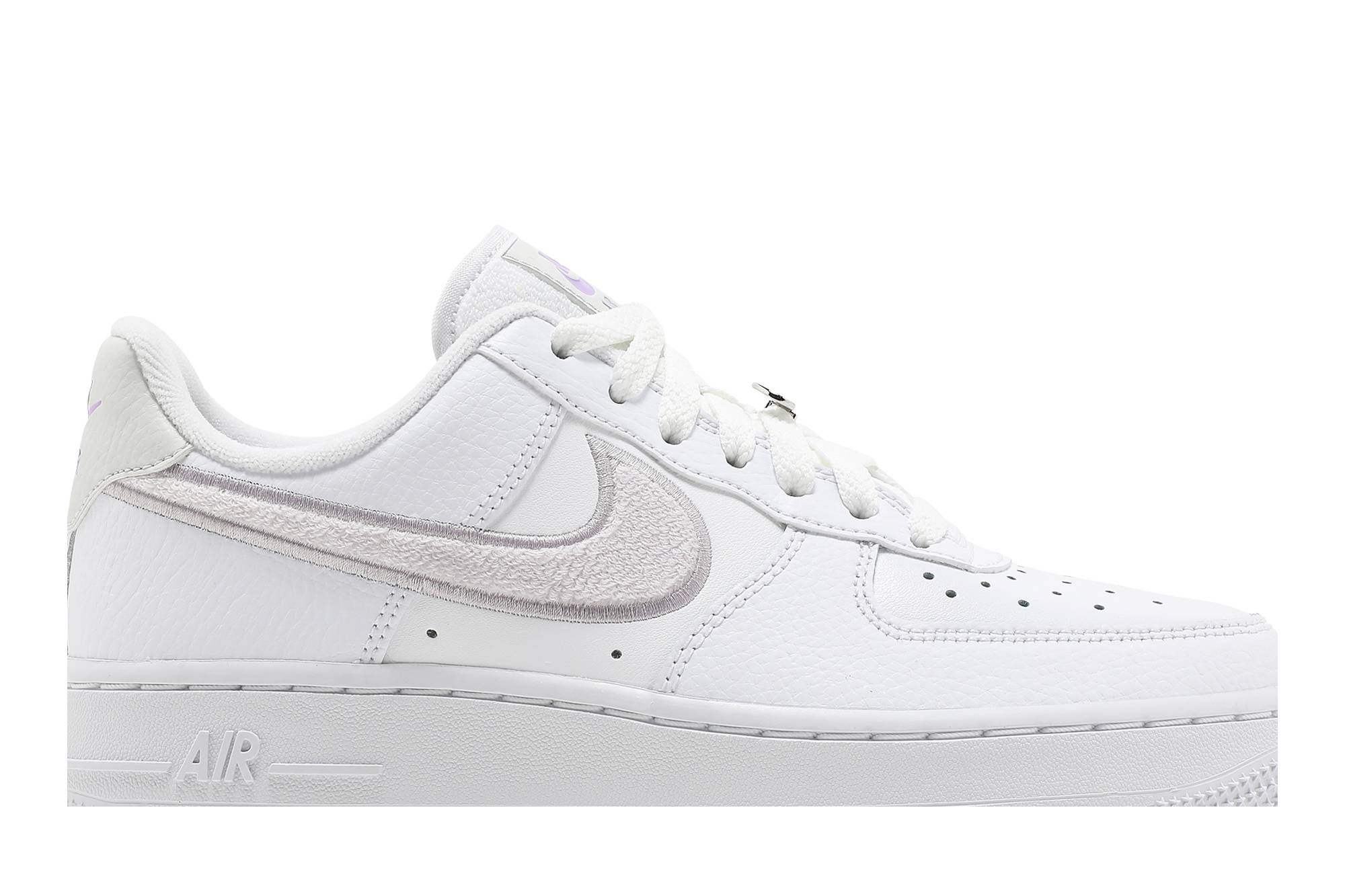 (Women) Nike Air Force 1 07 Essential Chenille Swoosh – White Lilac DN5056-100 Nicesnk